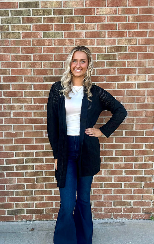 Waffle Knit Cardigan w/ Pockets