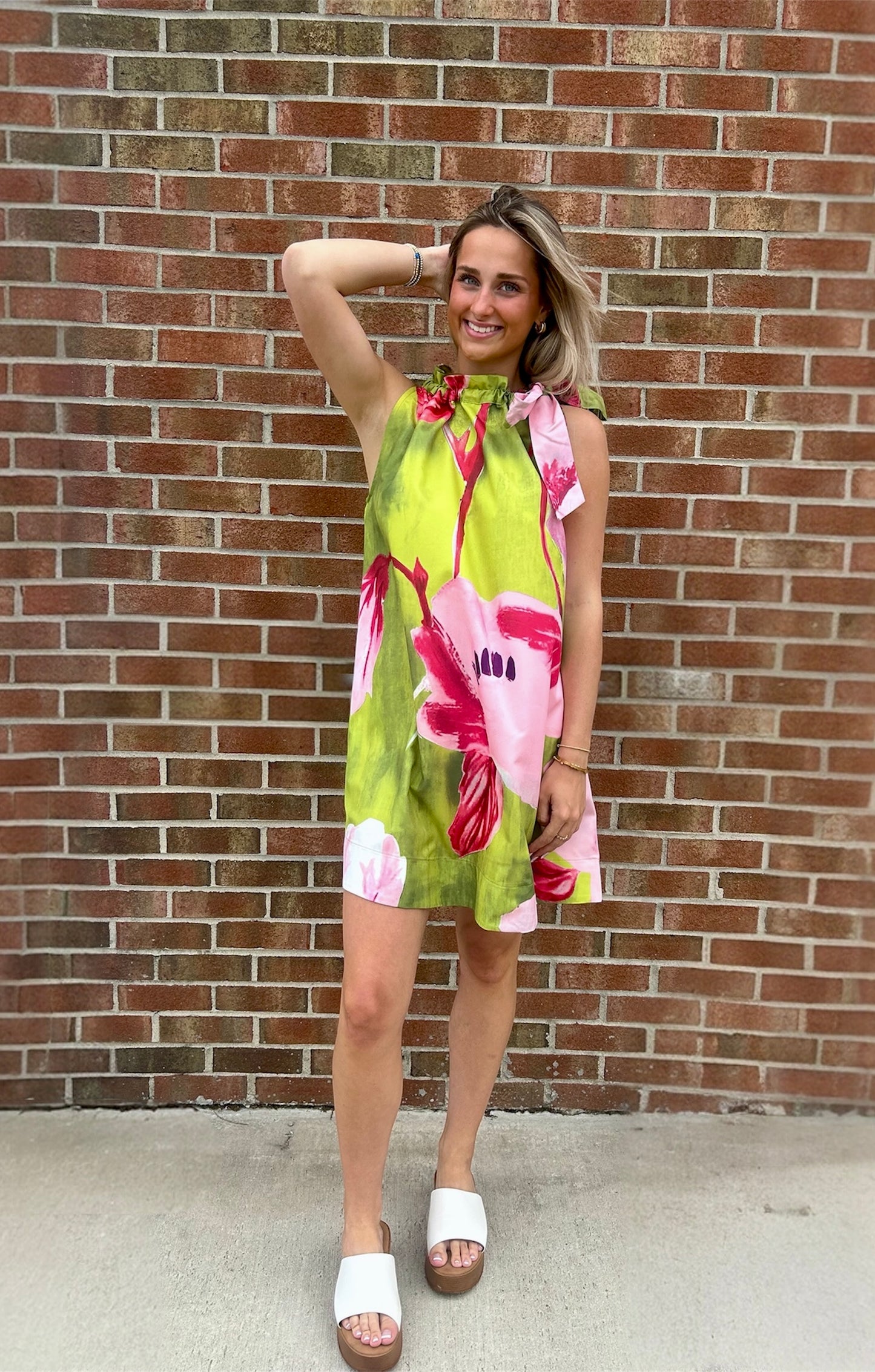 Ruby Ruffle Tie at the Neck Floral Mini