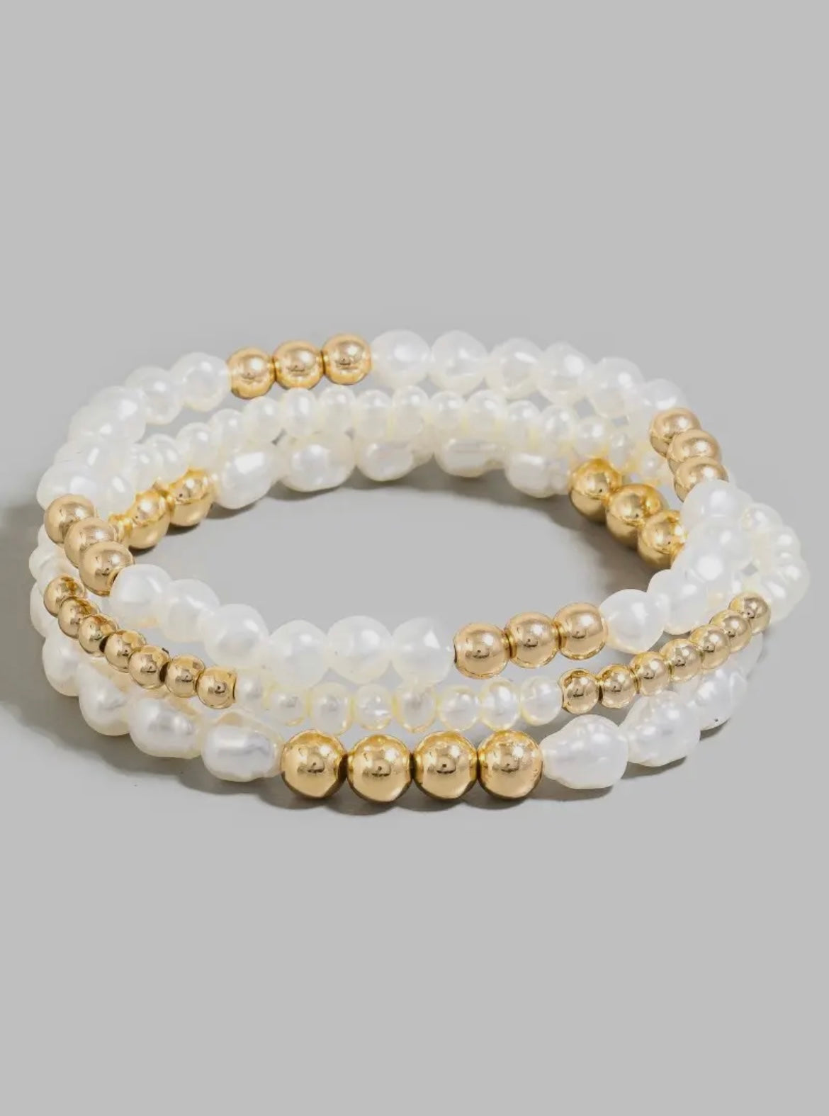 Pearl and metallic beaded bracelet set 3 layer