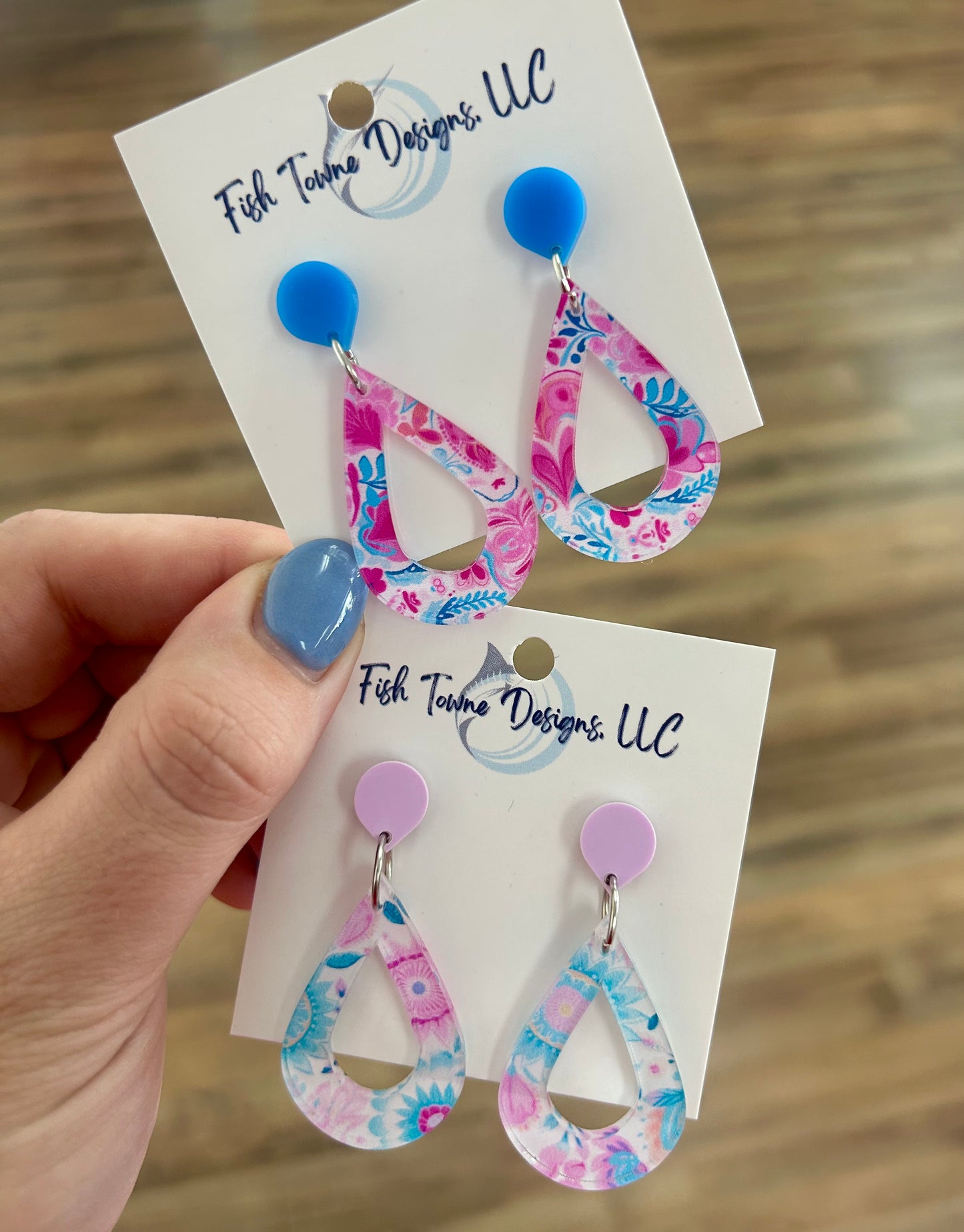 Pink & Blue Teardrop Earrings