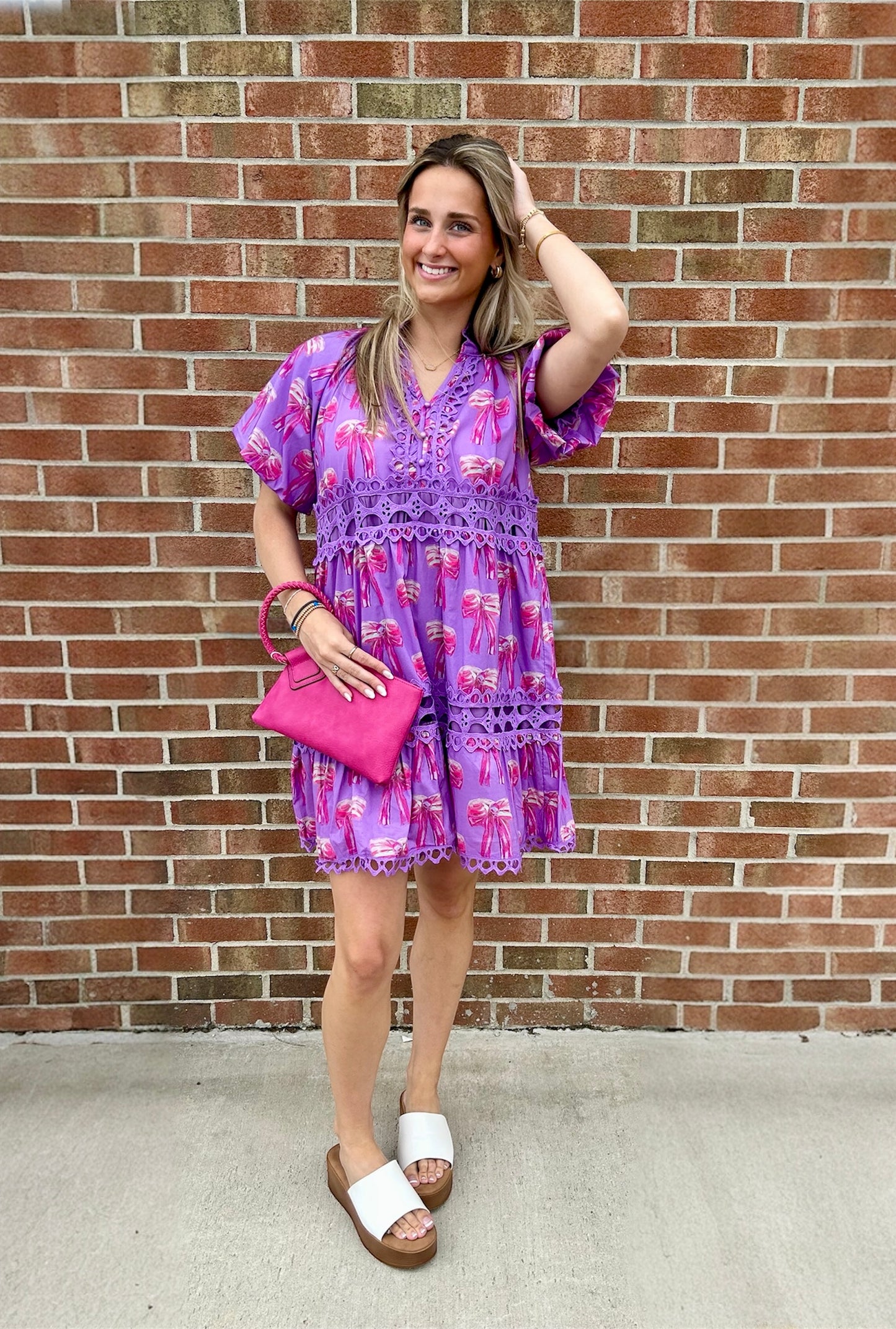 Grace Lavender Dress with Pink Bows