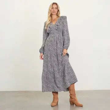 Gayle Printed Vneck Ruffled Maxi