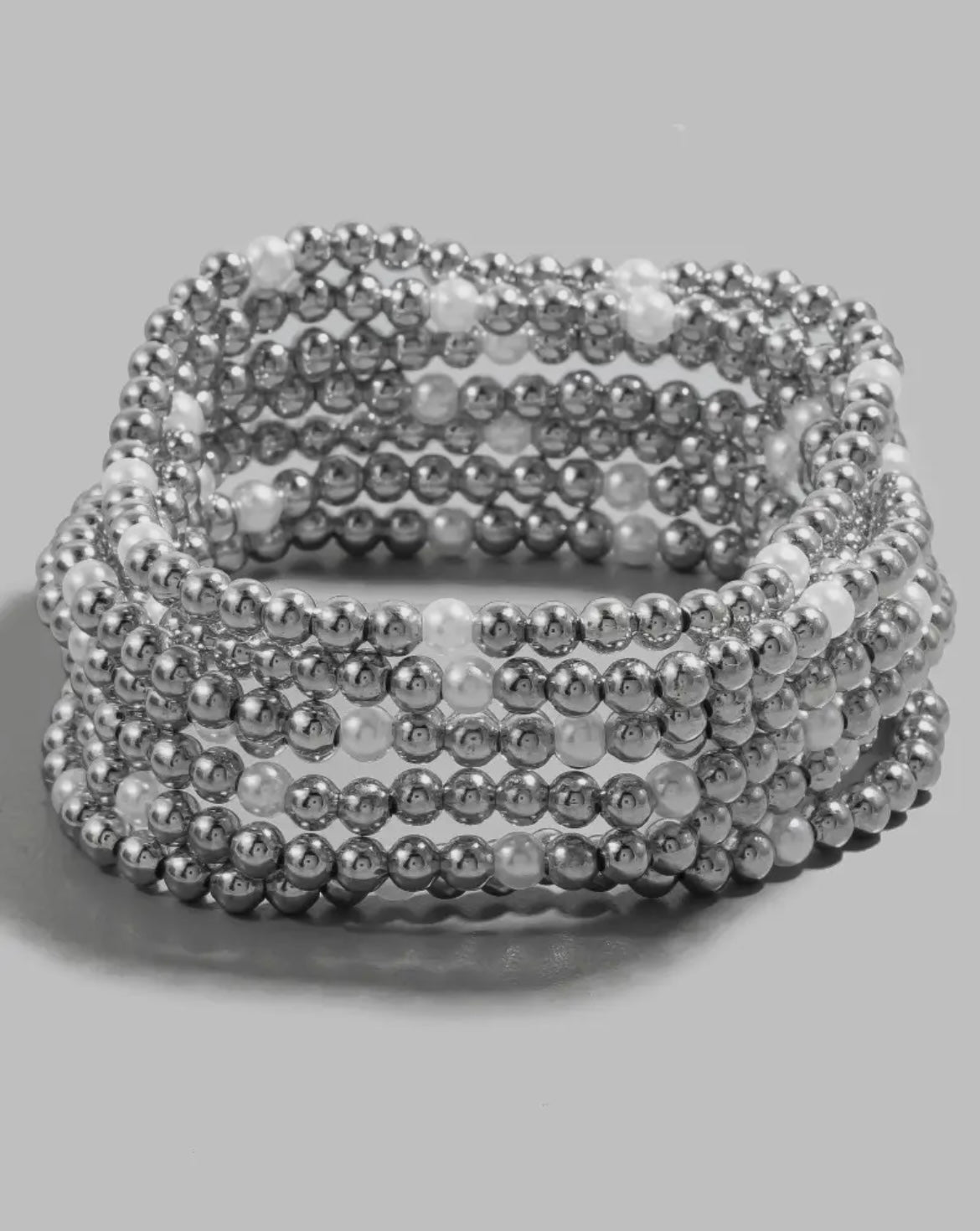 Layered Pearl and metallic beaded bracelet