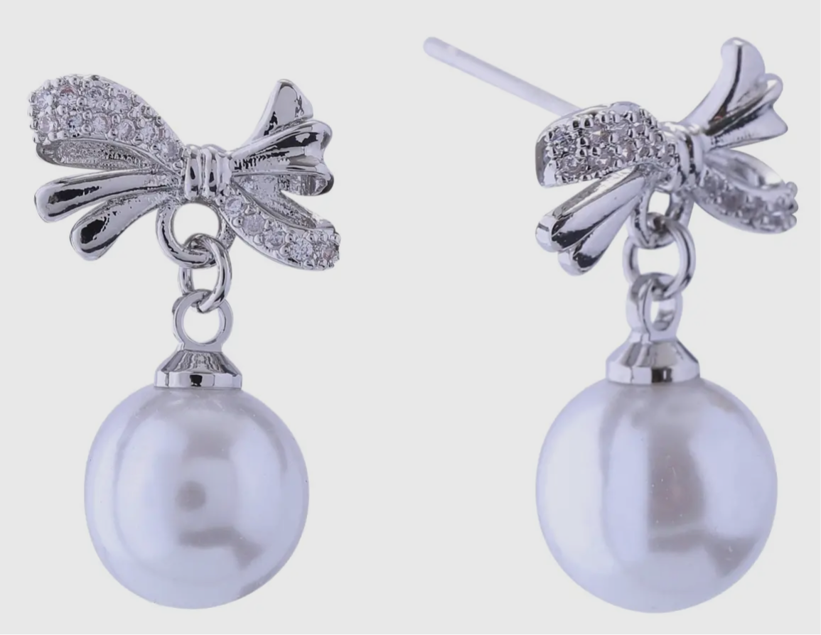 Pearl Ribbon Dangle Earring