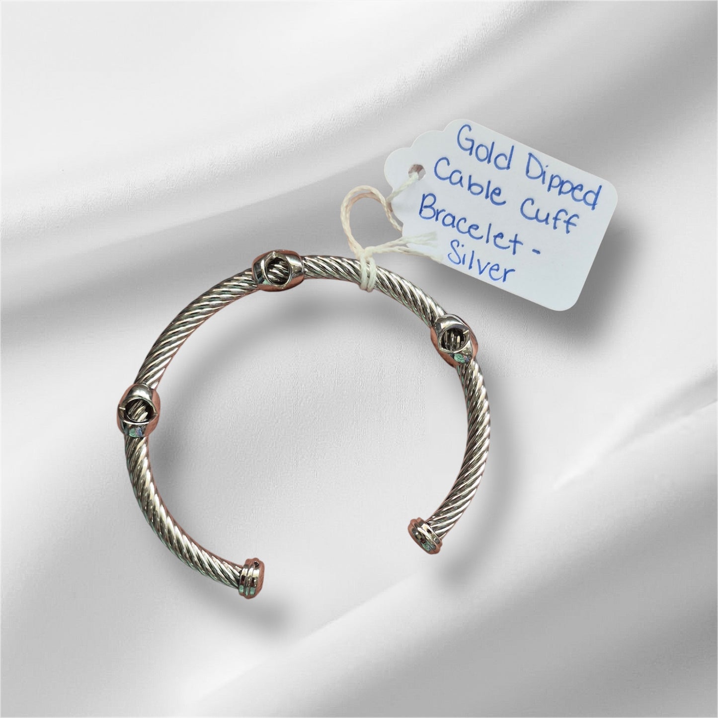Gold Dipped Cable Cuff Bracelet-Silver