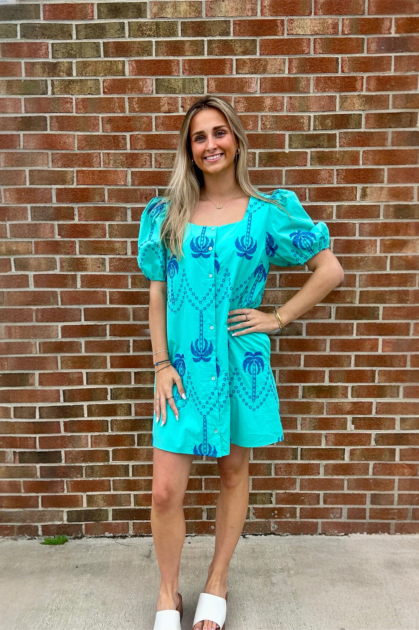 Margaret Mint Dress with Blue Print