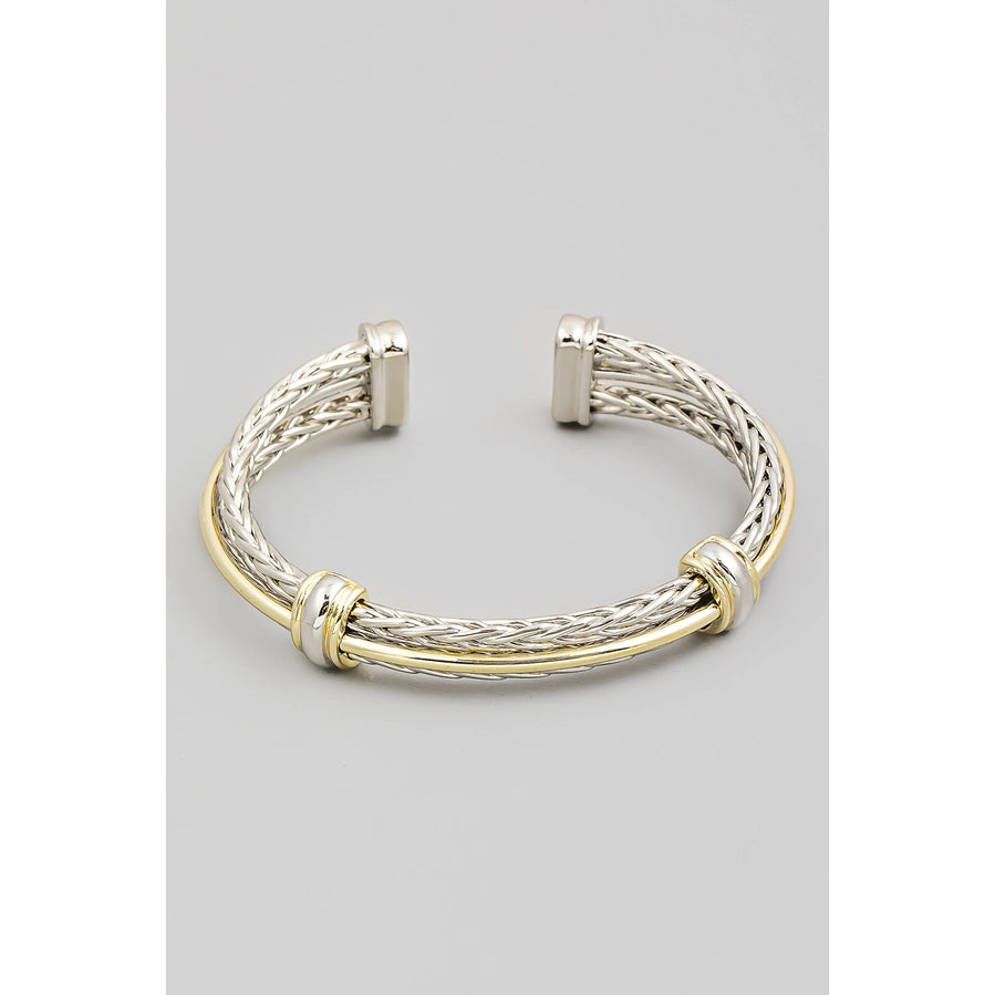 Layered Wheat Chain Cuff Bracelet with Gold Accents | Women's Jewelry
