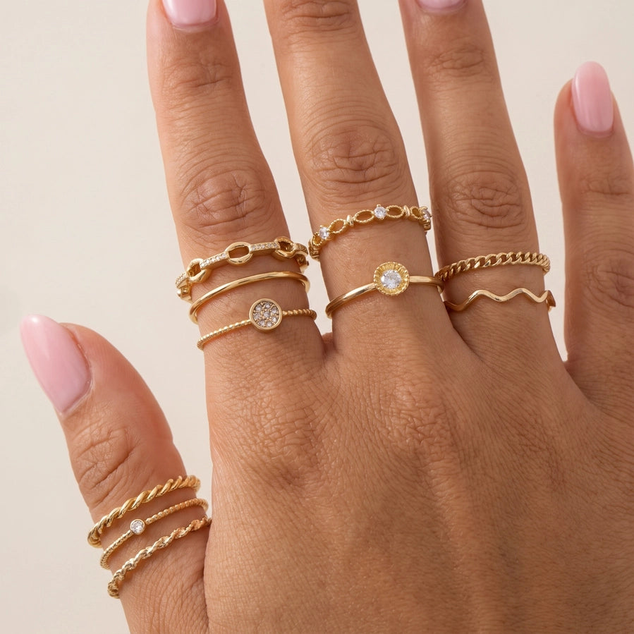 Crystal Chain Link Stacking Ring Set | Trendy Women's Rings
