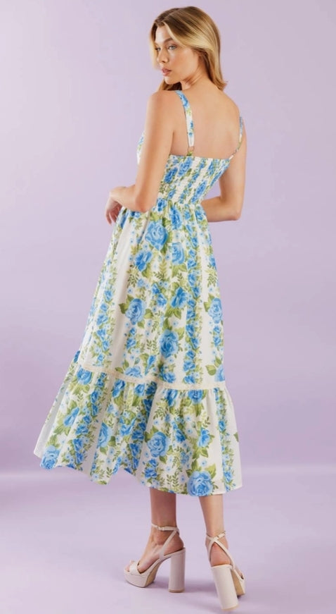 Carolina Blue Floral Midi Dress