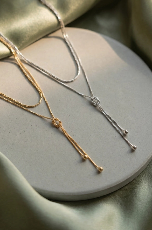 Dainty Double Layer Lariat Drop Necklace