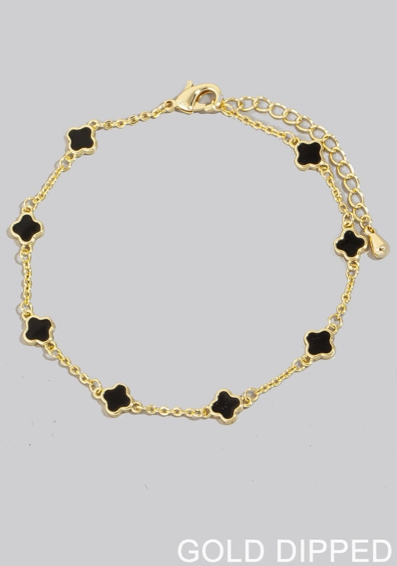 Gold Dipped Station Clover Charms Chain Bracelet