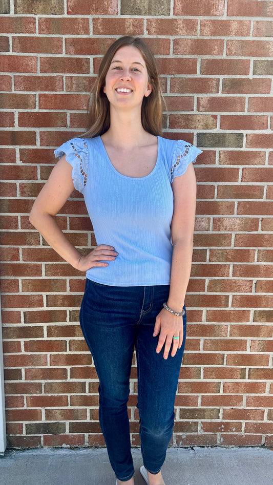 Scoop Neck Flutter Sleeve Top