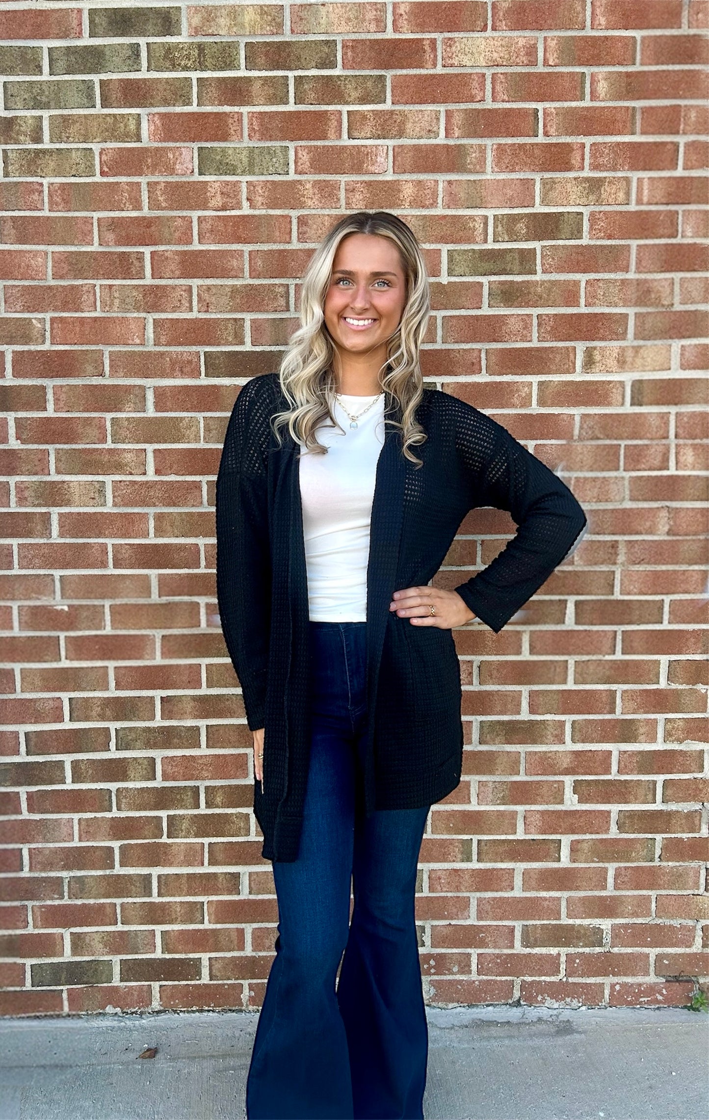 Waffle Knit Cardigan w/ Pockets