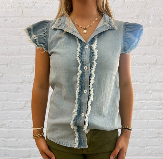 Freya Ruffle Sleeve Denim Blouse
