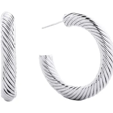 Textured Hoop Earrings-Silver