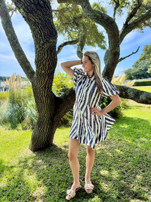 Sally Striped Mini Shirt Dress