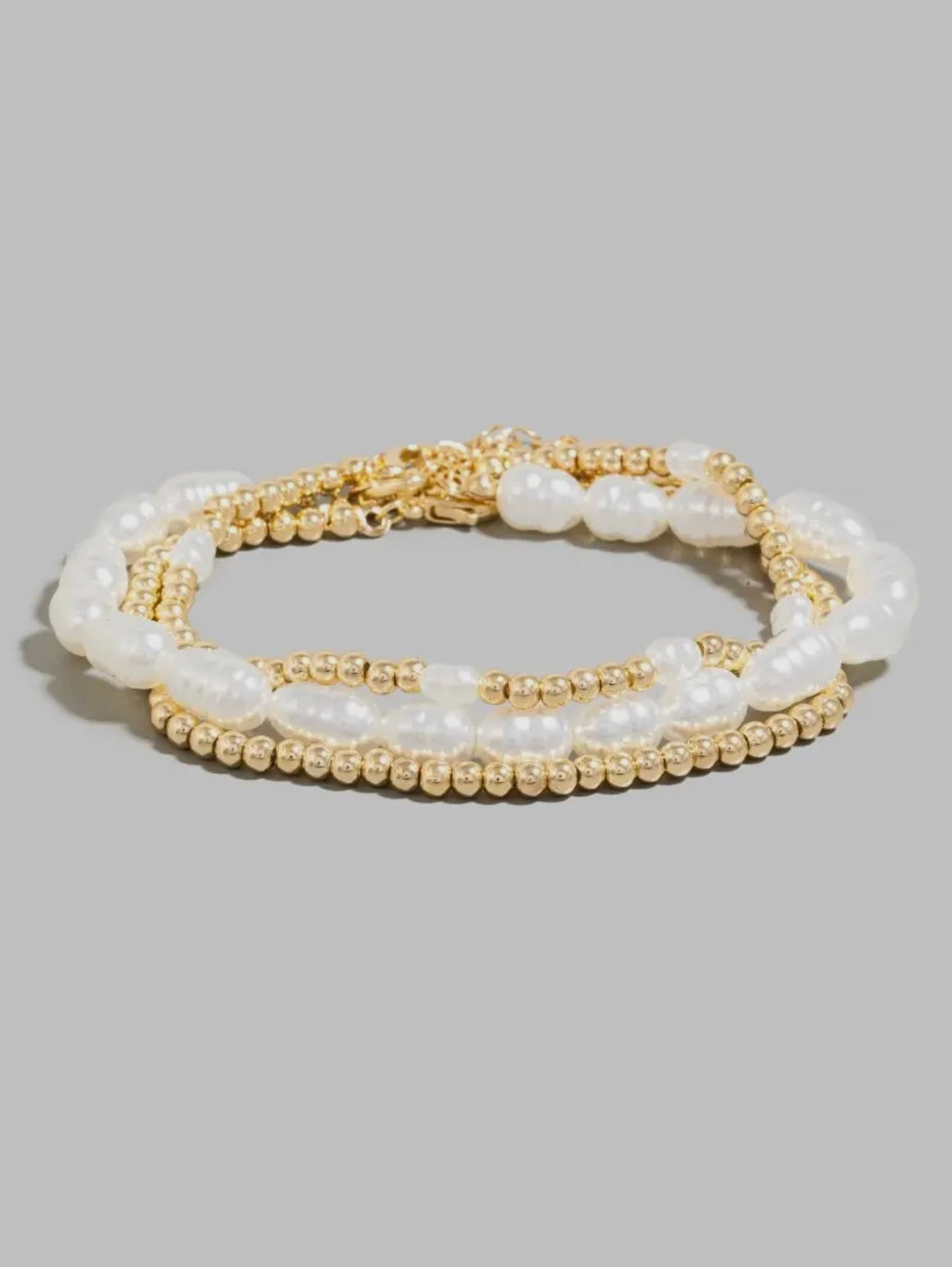 Pearl and mini metallic beaded bracelet set
