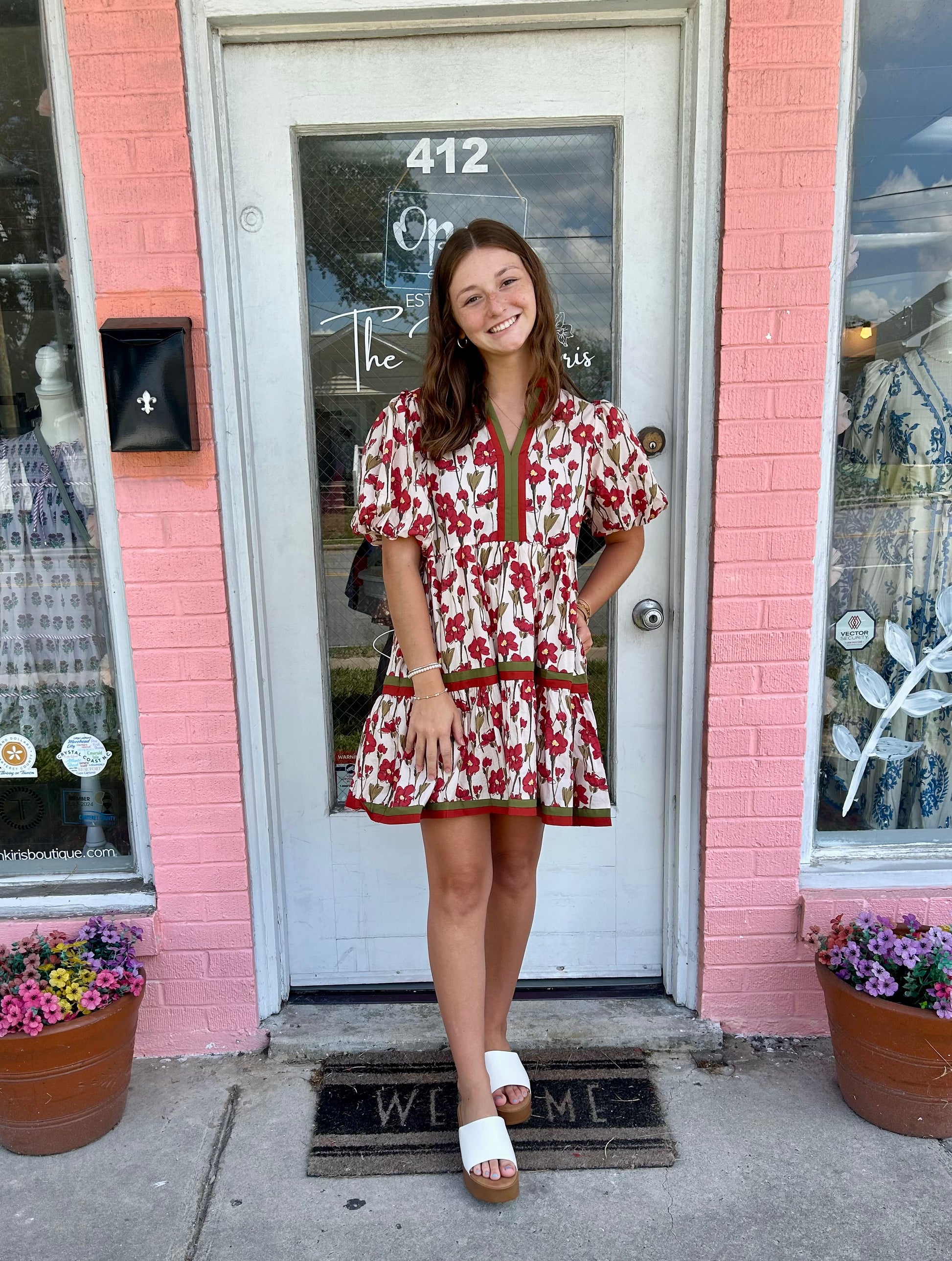 Angie Rust Floral Print Dress Large