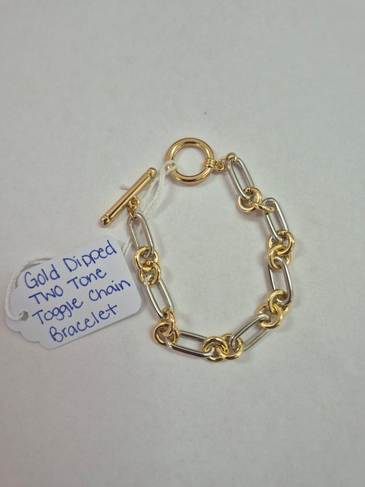 Gold Dipped Two Tone Toggle Chain Bracelet