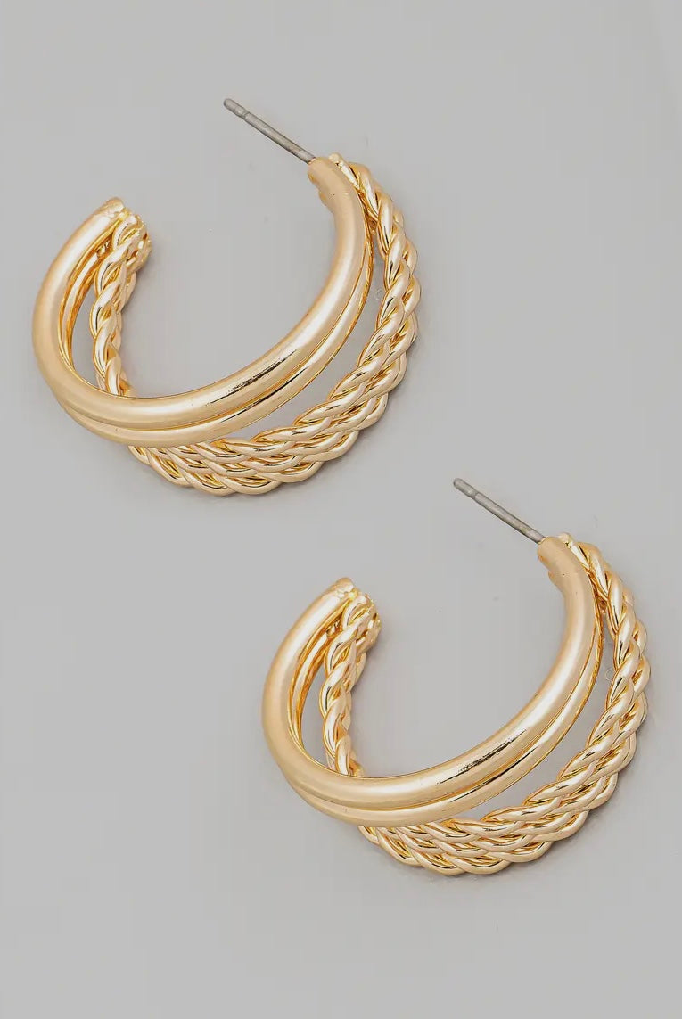 Rope And Smooth Metallic Layered Hoop Earrings