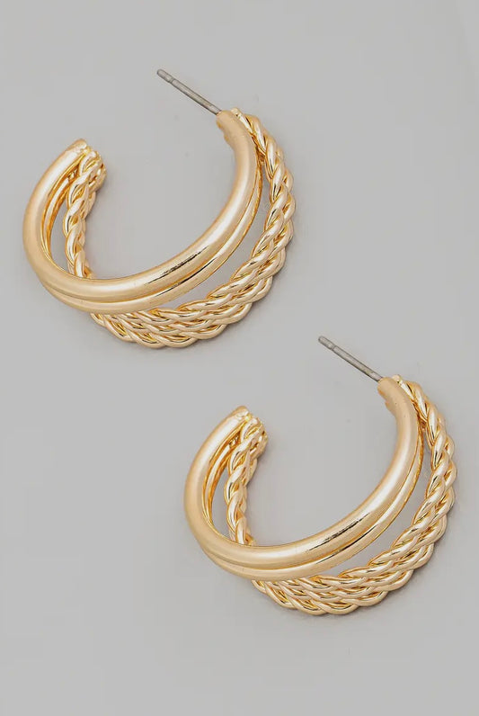 Rope And Smooth Metallic Layered Hoop Earrings