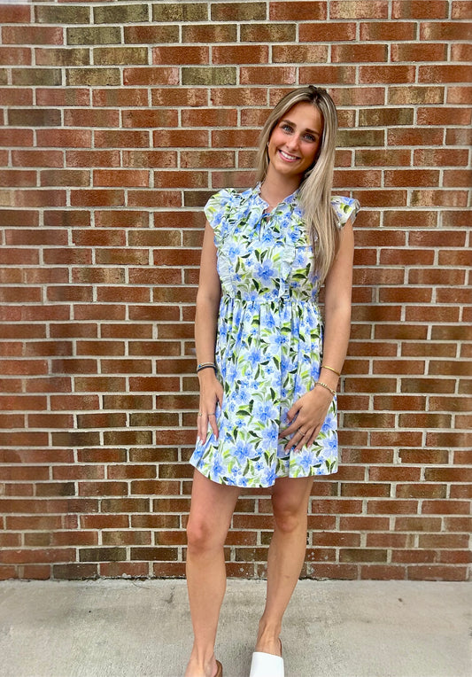 Willow Blue Blossom Ruffle Dress