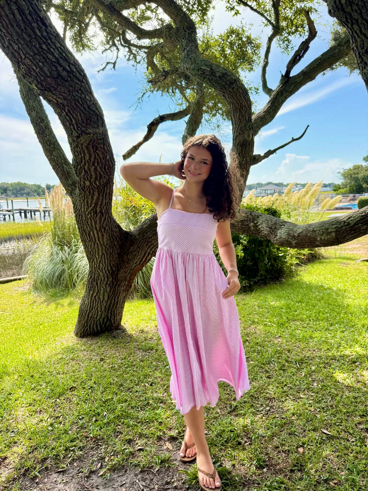 Ruth Pink Striped Midi