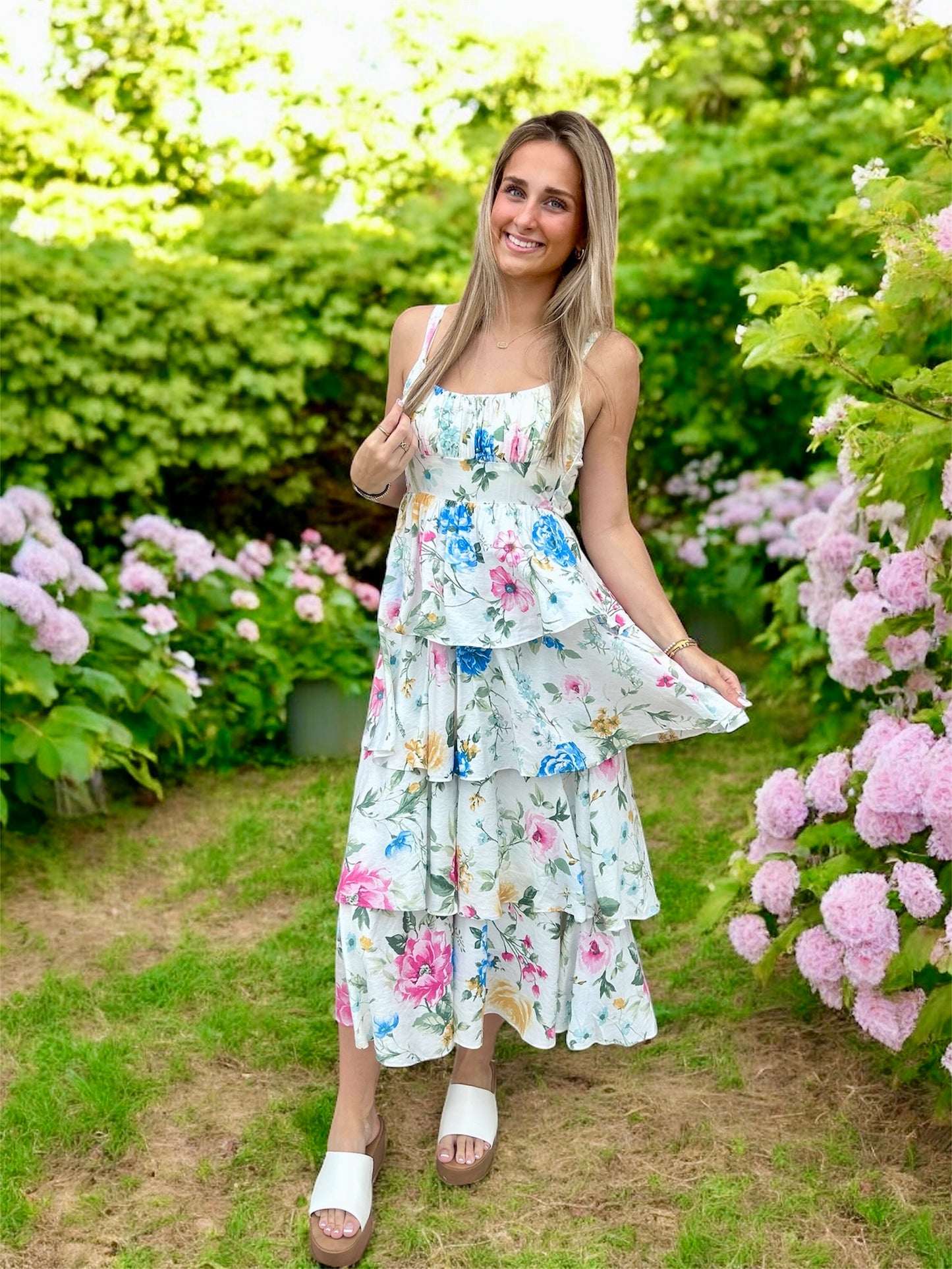 April Floral Midi with Ruffle Tiered Skirt