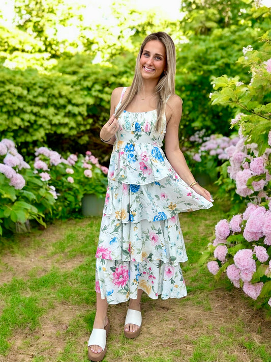April Floral Midi with Ruffle Tiered Skirt
