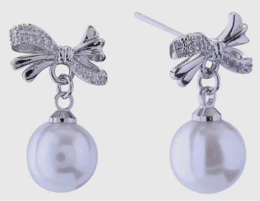 Pearl Ribbon Dangle Earring