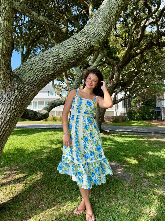 Carolina Blue Floral Midi Dress