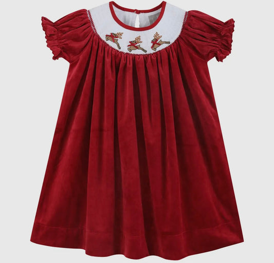 Reindeer Smocked Bishop Dress