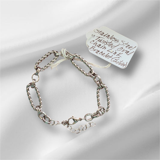 Stainless Steel Twisted Oval Chain Link Bracelet