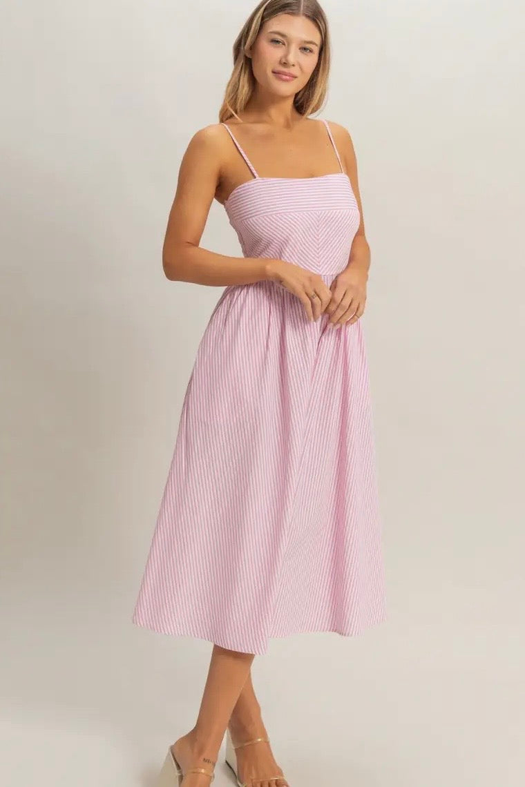 Ruth Pink Striped Midi
