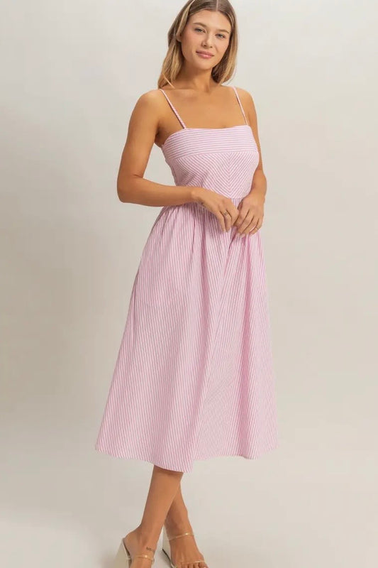 Ruth Pink Striped Midi