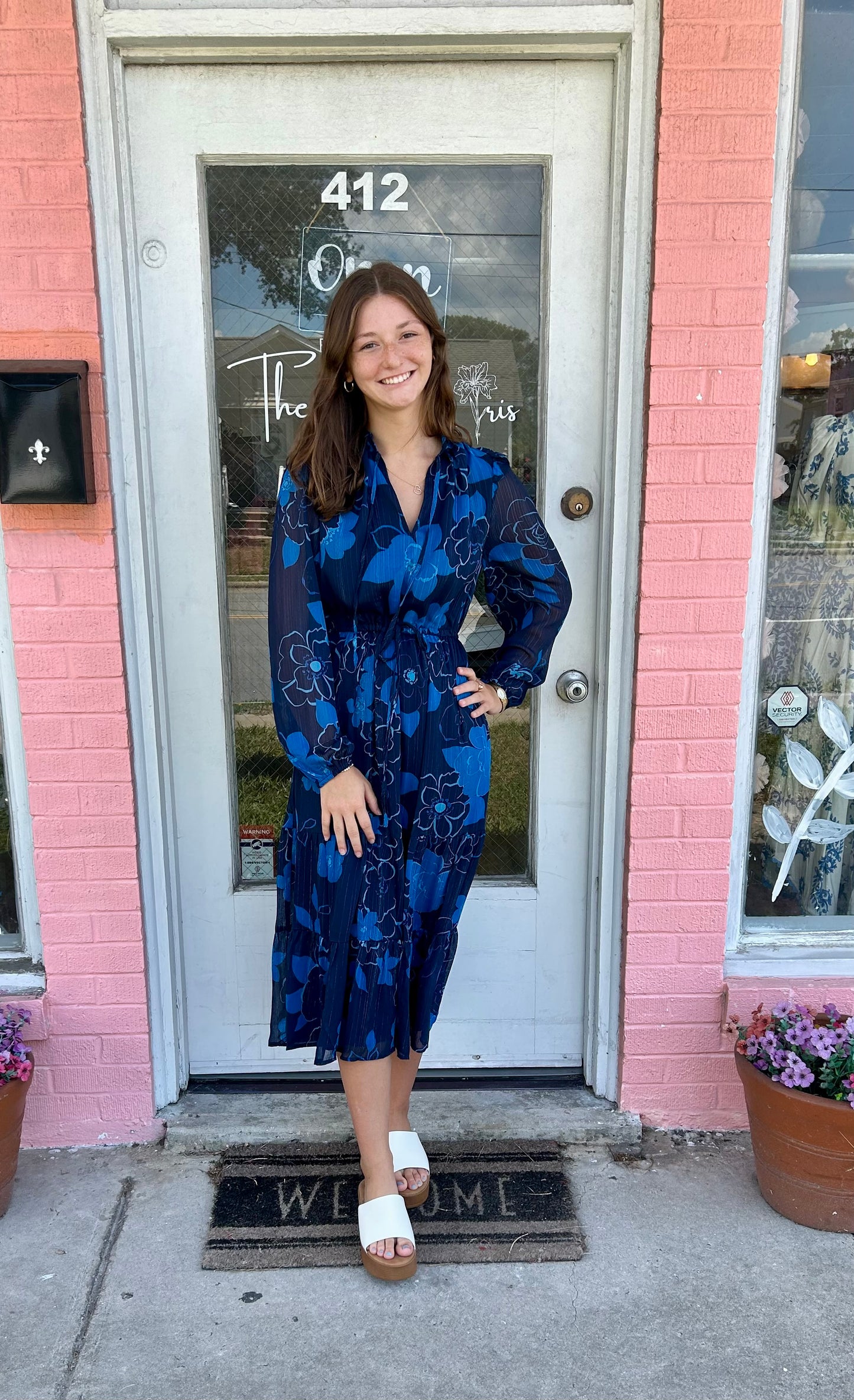 Kristen Blue Floral Midi Dress