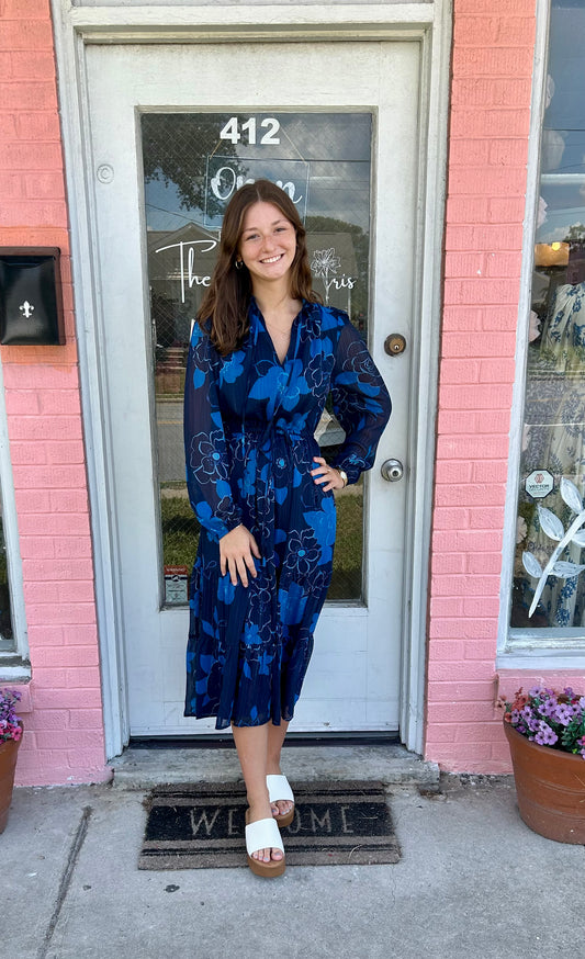Kristen Blue Floral Midi Dress