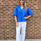 Betty Blue Bubble Sleeve Seersucker Top