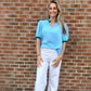 Beth Blue Top with stripe detail
