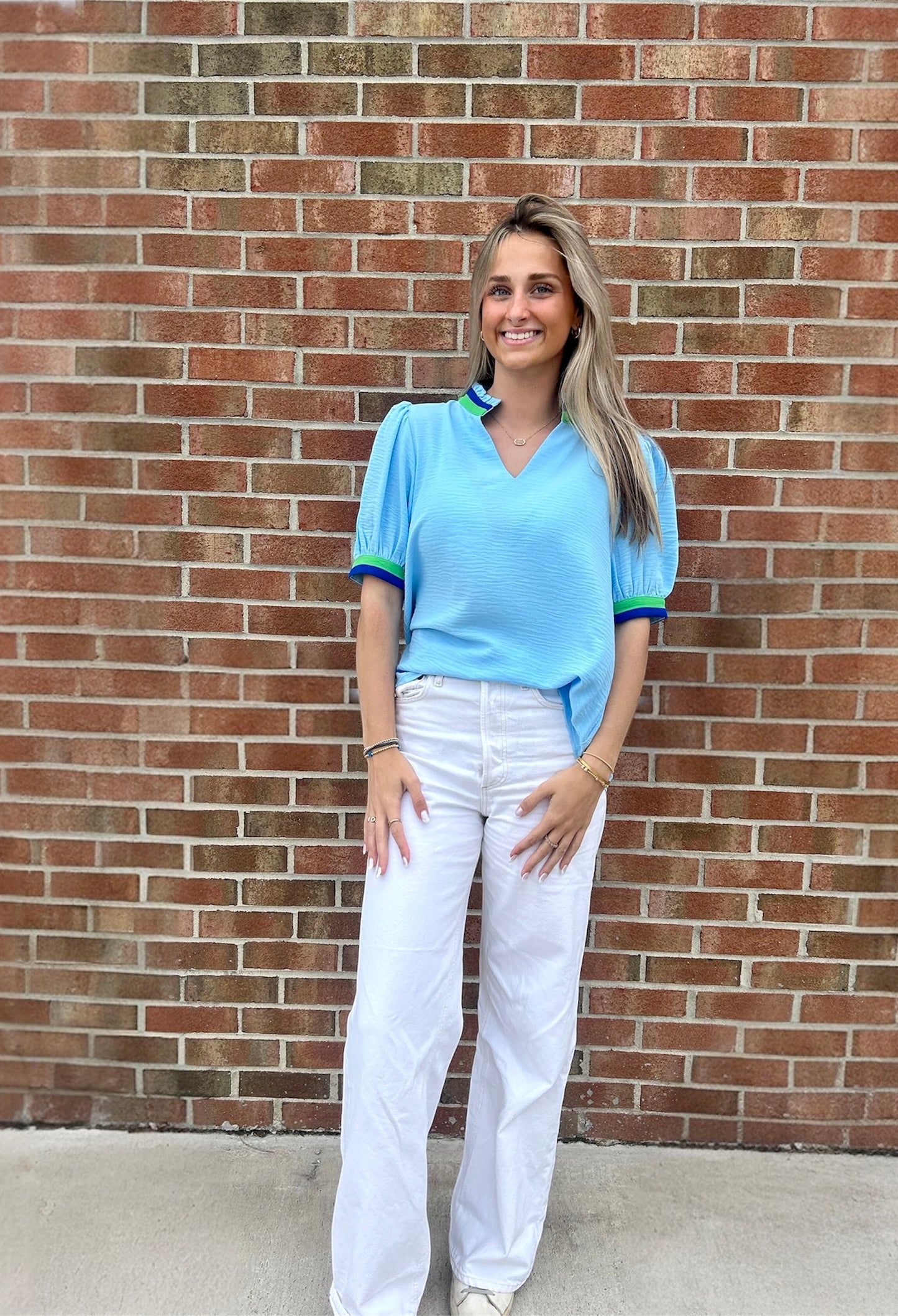 Beth Blue Top with stripe detail