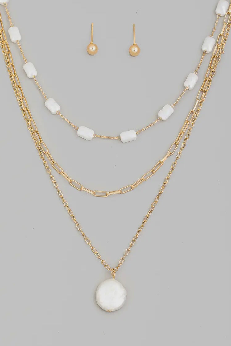 Pearly Disc Layered Chain Necklace Set