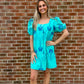 Margaret Mint Dress with Blue Print