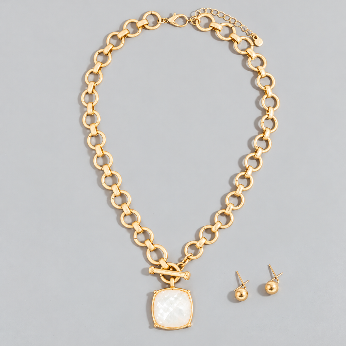 Faceted Square Stone Pendant Necklace Set