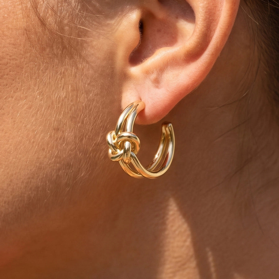 Sculpted Knot Double Wire Hoop Earrings | Trendy Women's Jewelry