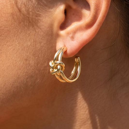 Sculpted Knot Double Wire Hoop Earrings | Trendy Women's Jewelry