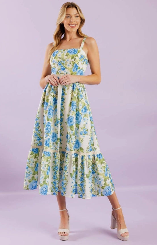 Carolina Blue Floral Midi Dress