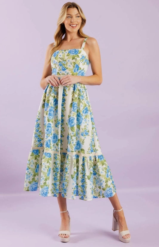 Carolina Blue Floral Midi Dress