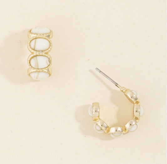 Banded Resin Cabochon Huggie Hoop Earrings