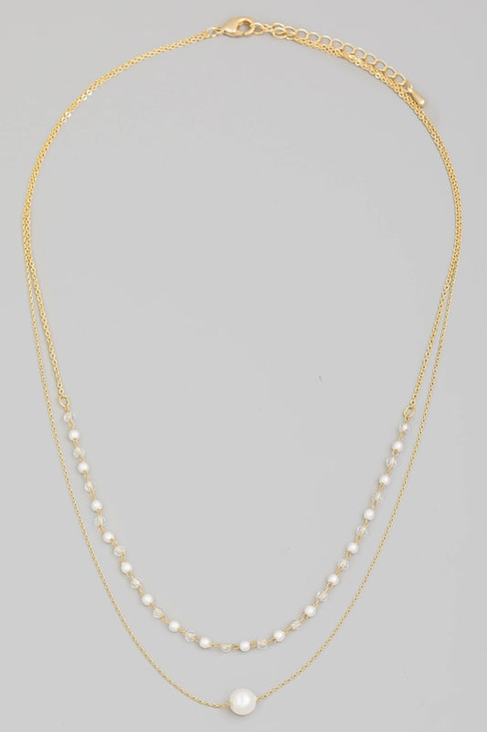 Dainty Layered Chain Pearl Bead Charm Necklace