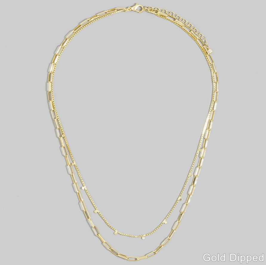 Gold Dipped Layered Mixed Chain Necklace
